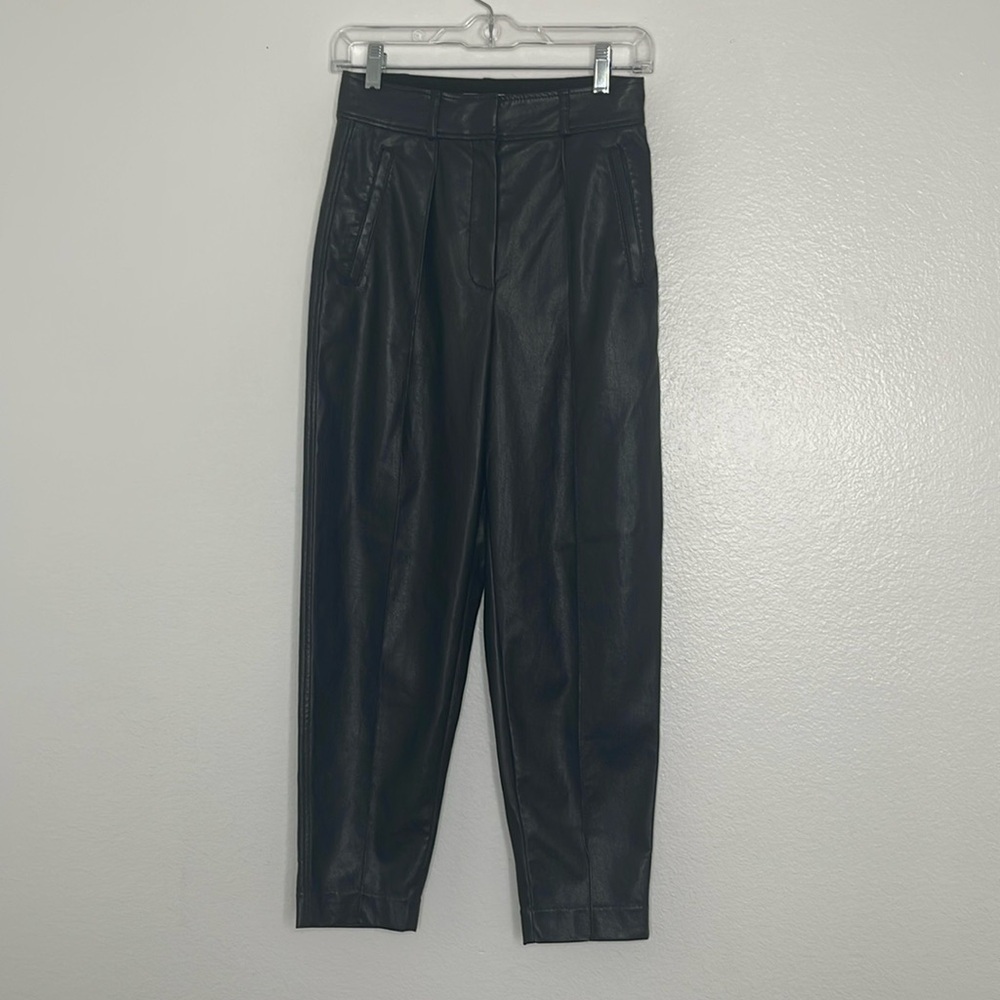 Babaton Mayne Black Faux Leather Front Pleated High Waisted Pants Size 2